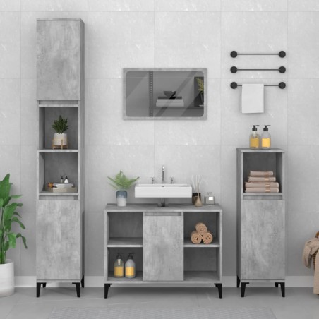 vidaXL Set muebles de baño 3 piezas madera contrachapada gris hormigón