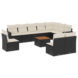 vidaXL Set de sofás de jardín 11 pzas y cojines ratán sintético negro
