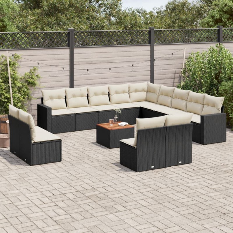 vidaXL Set de sofás de jardín y cojines 14 pzas ratán sintético negro vidaXL Set de sofás de jardín y cojines 14 pzas ratán sintético negro