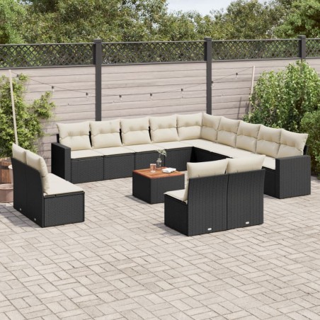 vidaXL Set de sofás de jardín y cojines 14 pzas ratán sintético negro