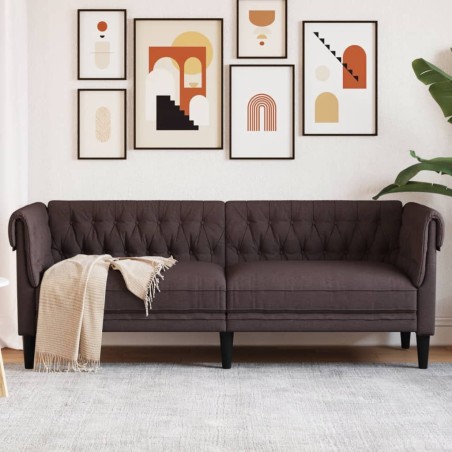 vidaXL Sofá Chesterfield de 3 plazas tela marrón oscuro
