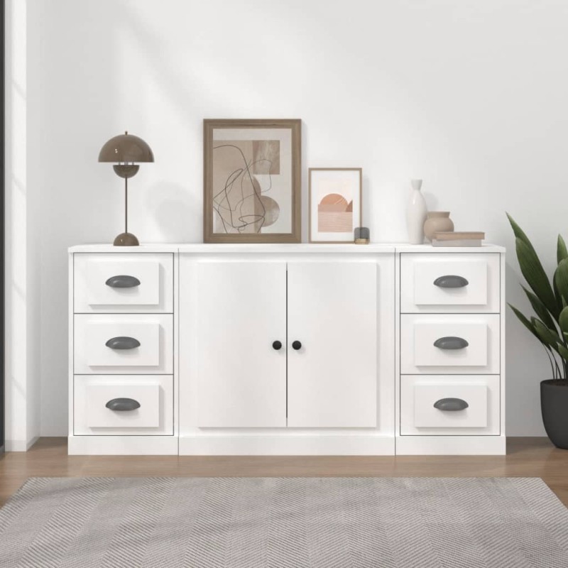 vidaXL Aparadores 3 piezas madera contrachapada blanco vidaXL Aparadores 3 piezas madera contrachapada blanco
