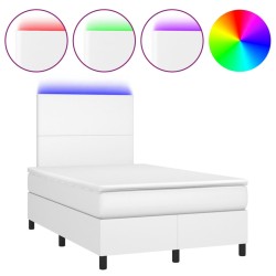 vidaXL Cama box spring colchón y LED cuero sintético blanco 120x190 cm