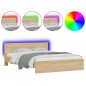vidaXL Estructura de cama cabecero y luces LED roble Sonoma 150x200 cm vidaXL Estructura de cama cabecero y luces LED roble Sonoma 150x200 cm