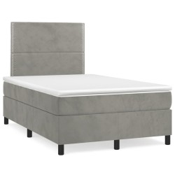 vidaXL Cama box spring colchón y LED terciopelo gris claro 120x190 cm