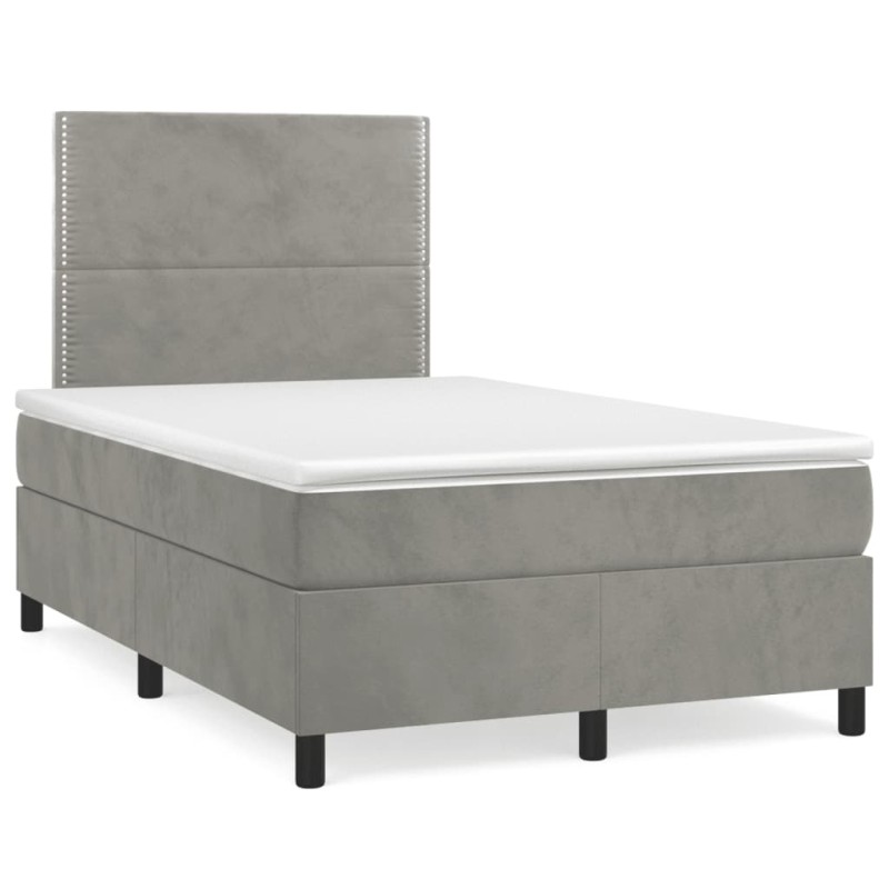 vidaXL Cama box spring colchón y LED terciopelo gris claro 120x190 cm vidaXL Cama box spring colchón y LED terciopelo gris claro 120x190 cm