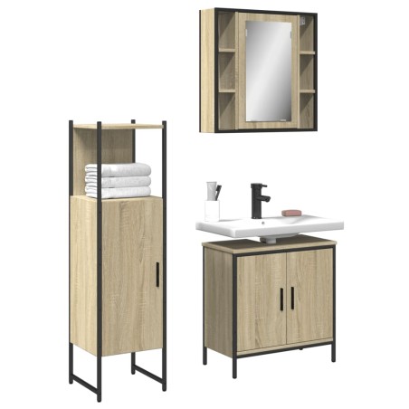 vidaXL Set de muebles de baño 3 pzas madera contrachapada roble sonoma