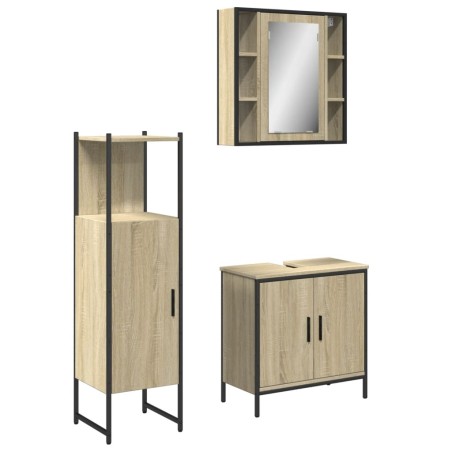 vidaXL Set de muebles de baño 3 pzas madera contrachapada roble sonoma