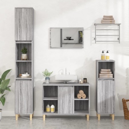 vidaXL Set de muebles de baño 3 pzas madera contrachapada gris sonoma