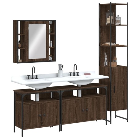 vidaXL Set de muebles de baño 4 pzas madera contrachapada marrón roble