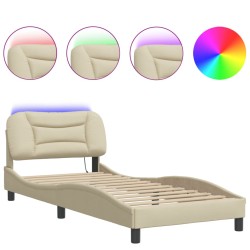 vidaXL Estructura de cama con luces LED tela crema 90x190 cm