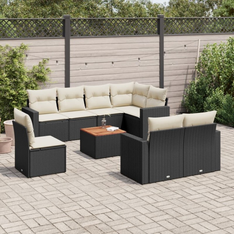 vidaXL Set de sofás de jardín 8 piezas y cojines ratán sintético negro vidaXL Set de sofás de jardín 8 piezas y cojines ratán sintético negro