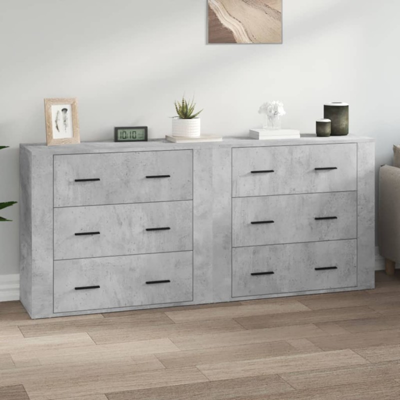 vidaXL Aparadores 2 uds madera contrachapada gris hormigón vidaXL Aparadores 2 uds madera contrachapada gris hormigón