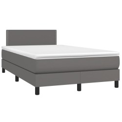 vidaXL Cama box spring con colchón LED cuero sintético gris 120x190 cm