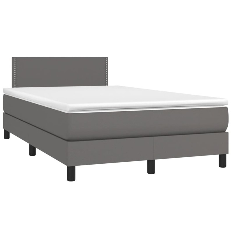 vidaXL Cama box spring con colchón LED cuero sintético gris 120x190 cm vidaXL Cama box spring con colchón LED cuero sintético gris 120x190 cm