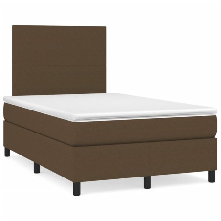 vidaXL Cama box spring con colchón y LED tela marrón oscuro 120x190 cm