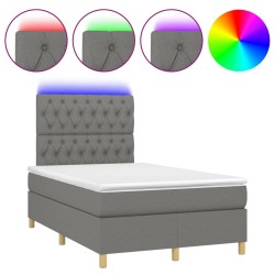 vidaXL Cama box spring con colchón y LED tela marrón oscuro 120x190 cm