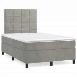 vidaXL Cama box spring colchón y LED terciopelo gris claro 120x190 cm