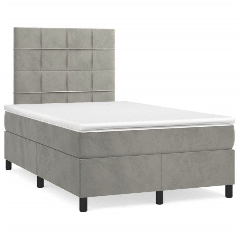 vidaXL Cama box spring colchón y LED terciopelo gris claro 120x190 cm