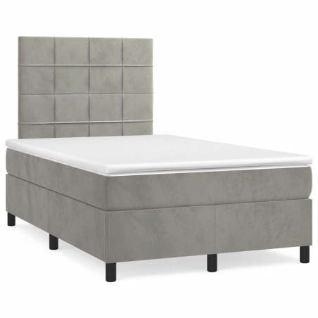 vidaXL Cama box spring colchón y LED terciopelo gris claro 120x190 cm