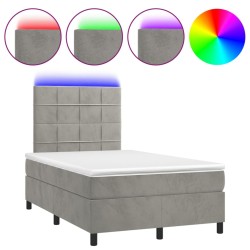 vidaXL Cama box spring colchón y LED terciopelo gris claro 120x190 cm