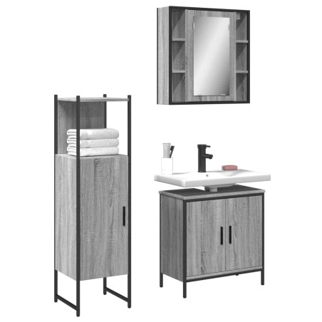 vidaXL Set de muebles de baño 3 pzas madera contrachapada gris sonoma