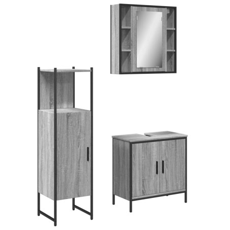 vidaXL Set de muebles de baño 3 pzas madera contrachapada gris sonoma