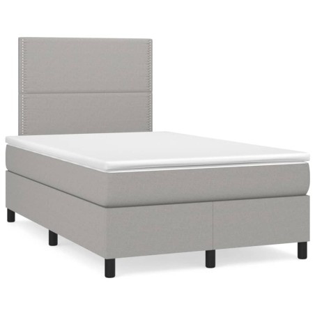 vidaXL Cama box spring con colchón y LED tela gris claro 120x190 cm