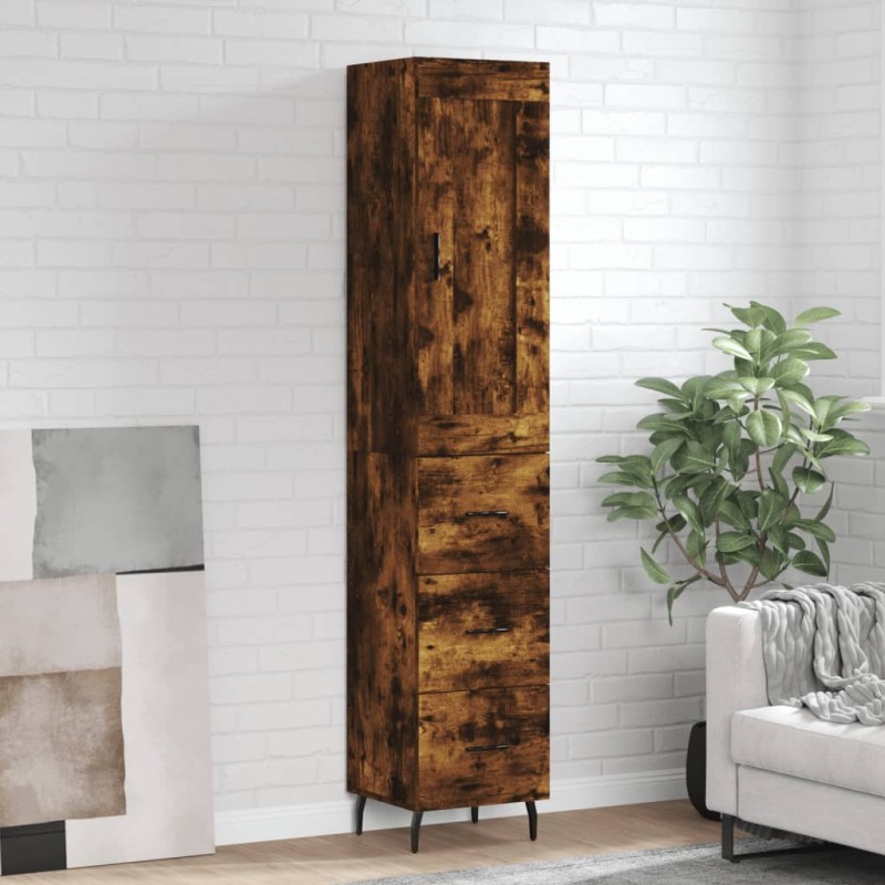 vidaXL Aparador de madera contrachapada roble ahumado 34,5x34x180 cm vidaXL Aparador de madera contrachapada roble ahumado 34,5x34x180 cm