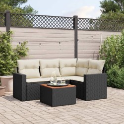 vidaXL Set de muebles de jardín 5 pzas y cojines ratán sintético negro