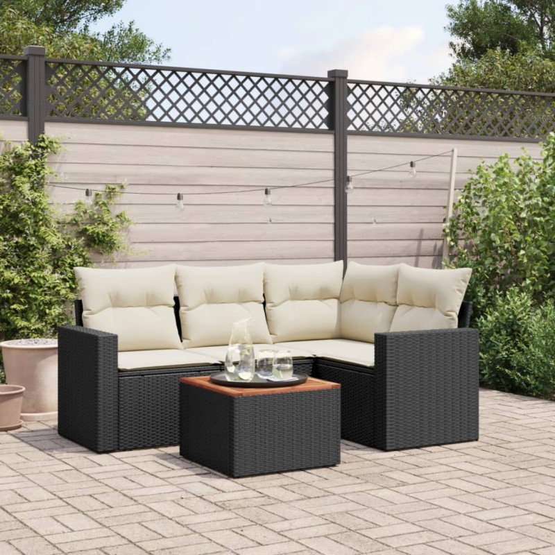 vidaXL Set de muebles de jardín 5 pzas y cojines ratán sintético negro vidaXL Set de muebles de jardín 5 pzas y cojines ratán sintético negro