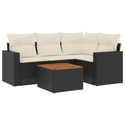 vidaXL Set de muebles de jardín 5 pzas y cojines ratán sintético negro