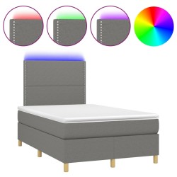 vidaXL Cama box spring con colchón y LED tela marrón oscuro 120x190 cm