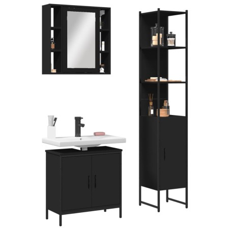 vidaXL Set de muebles de baño 3 piezas madera contrachapada negro