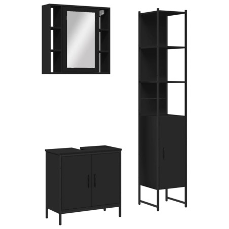 vidaXL Set de muebles de baño 3 piezas madera contrachapada negro