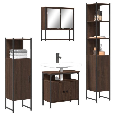 vidaXL Set de muebles baño 4 pzas madera contrachapada roble marrón