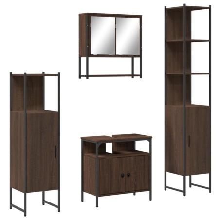 vidaXL Set de muebles baño 4 pzas madera contrachapada roble marrón