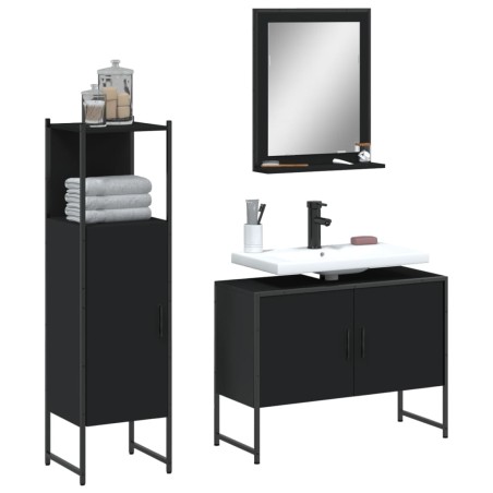 vidaXL Set de muebles de baño 3 piezas madera contrachapada negro
