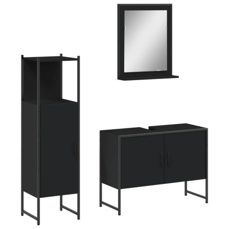 vidaXL Set de muebles de baño 3 piezas madera contrachapada negro