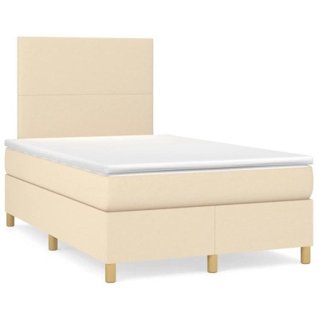 vidaXL Cama box spring con colchón y luces LED tela crema 120x190 cm
