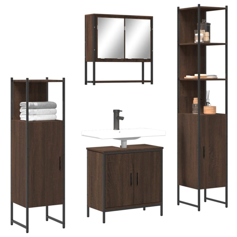 vidaXL Set de muebles baño 4 pzas madera contrachapada roble marrón