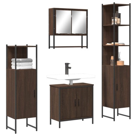 vidaXL Set de muebles baño 4 pzas madera contrachapada roble marrón