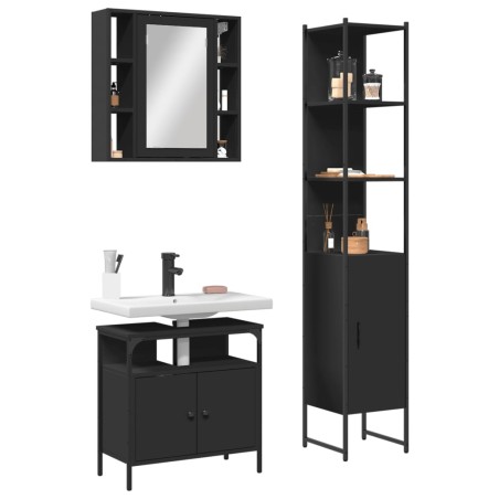 vidaXL Set de muebles de baño 3 piezas madera contrachapada negro