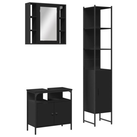 vidaXL Set de muebles de baño 3 piezas madera contrachapada negro