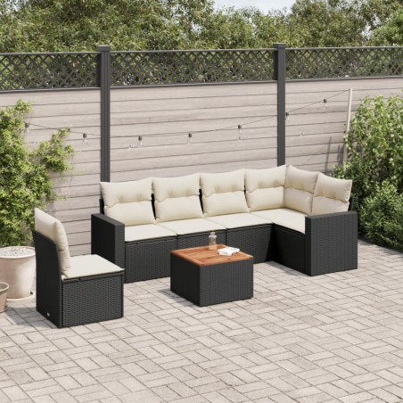 vidaXL Set de comedor de jardín 7 pzas y cojines ratán sintético negro