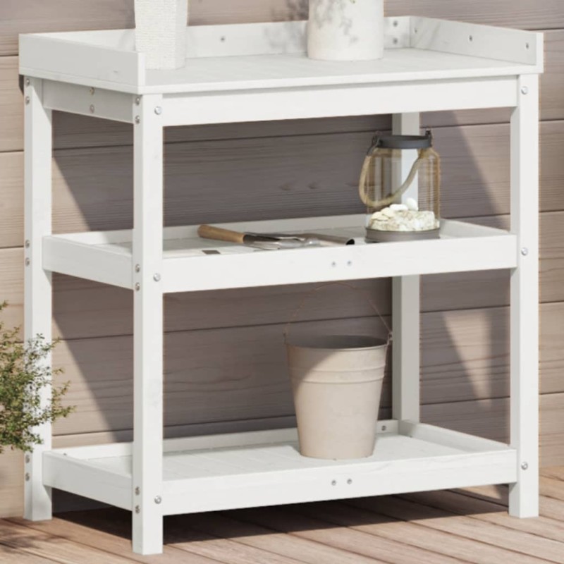 vidaXL Mesa plantación con estantes madera pino blanco 82,5x45x86,5 cm vidaXL Mesa plantación con estantes madera pino blanco 82,5x45x86,5 cm