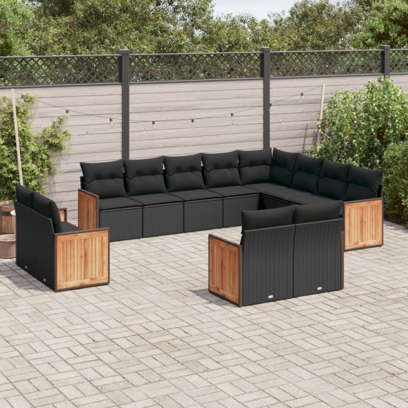 vidaXL Set de sofás de jardín 12 piezas cojines ratán sintético negro vidaXL Set de sofás de jardín 12 piezas cojines ratán sintético negro