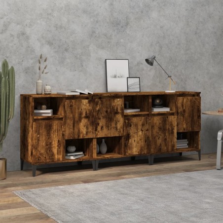 vidaXL Aparadores 3 uds madera contrachapada roble ahumado 60x35x70 cm