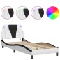 vidaXL Estructura cama con LED cuero sintético blanco y negro 90x190cm vidaXL Estructura cama con LED cuero sintético blanco y negro 90x190cm