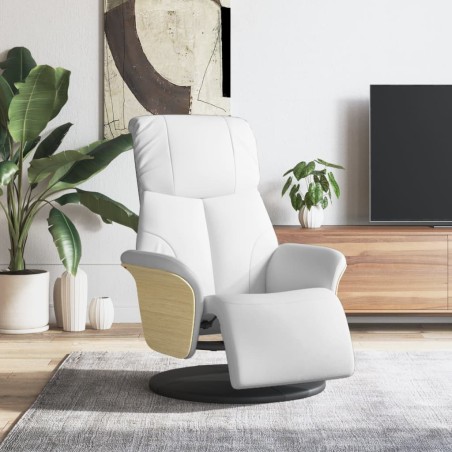 vidaXL Sillón reclinable con reposapiés cuero sintético blanco